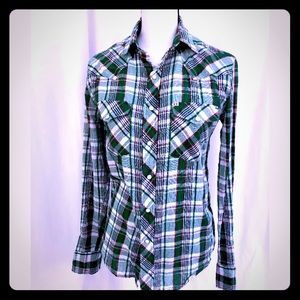 Salt Valley Western Shirt green plaid XS